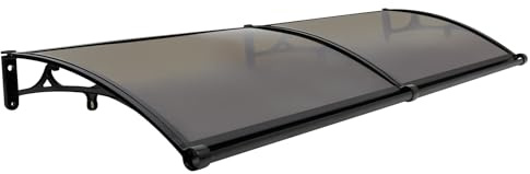 Tettoia per porta d'ingresso, 200 x 60 cm, tettoia ad arco trasparente con supporti in lega di alluminio, tenda da sole per finestre, tetto spiovente, protezione solare e parapioggia, Tawny