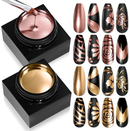 SAVILAND Metallic Gel Nail Polish Set: 2 PCS Antique Gold & Golden Orange