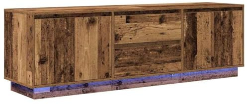 VIHHQGC TV Cabinet with LED Lights Old Wood 160.5x41x50 cm, Engineered Wood TV Stand with Ample Storage for Magazines, DVDs, and Multimedia Devices