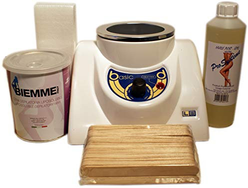 EpilWax – Kit epilation complet à la cire chaude petable liposoluble à l’Azulène - grande Cuve pour pot 800 ml – livré avec 100 bandes epilation, 1 Huile après epilation, 1 pot cire Azulène