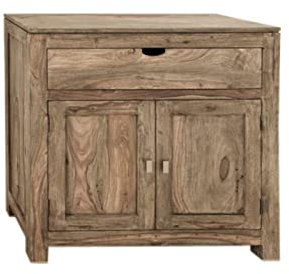 Massivmoebel24.de Kommode Nature Grey, Sideboard klein aus Massivholz Sheesham grau geölt, Holzkommode mit Schublade und Fächern