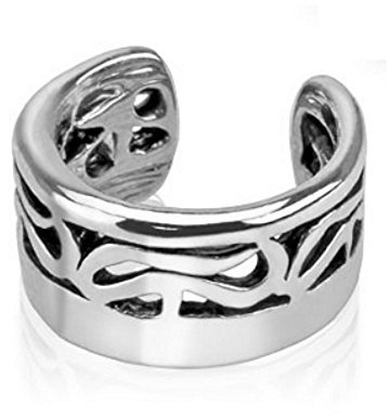 Bungsa Tribal Ohrstecker Ear Cuff Ohrklemme (Conch Fake Piercing No Piercing Non-Piercing Rhodium Ohrringe Ohrschmuck Ohrklemmen Damen Frauen Herren Mode)