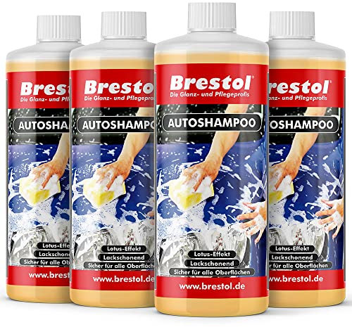 Brestol Autoshampoo 4x 1000 ml Konzentrat - Autowäsche Abperleffekt Abperl-Effekt geeignet für Foam Master Schaumsprüher Schaumsprühgerät oder manuelle Fahrzeugwäsche