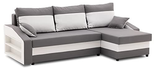 Ecksofa Hewlet mit Regal, Schlaffunktion! Best ECKSOFA! Eckcouch mit Bettkasten! Best! Polstermöbel fur Wohnzimmer mit stauraum(Haiti 14+ Haiti 0- Regal Links) Breite:235 cm, Tiefe 140 cm, Höhe:75 cm