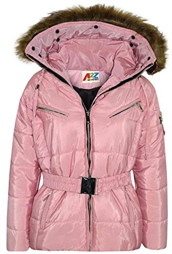 A2Z 4 Kids Girls Jackets Puffer Hooded Stylish Detachable Faux Fur Padded Zipped Belted Slim Fit Warm Winter Windproof Cold Weather Indoor Outdoor Activities Coat Age 5-13 Years