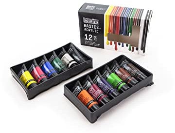 Liquitex 3699353 Basics Studio Acrylfarbe, hochwertige und beständige Pigmente, sehr deckende Farben, ausgezeichnete Lichtbeständigkeit, wasserfest, Acrylfarben - Set, 12 Acrylfarben in 22ml Tuben
