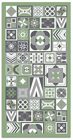 Panorama Tapis Vinyle du Sol Cuisine Salle de Bain - Différentes Tailles - (Style Carreaux Ciments Vert 60x110 cm)