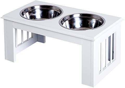 PawHut Erhöhter Hundenapf Futternapf mit 2 Näpfe Wassernapf 2 x 2000ml Edelstahlnäpfen Fressnapf Futterstation Hundenäpfe für Mittlere Hunde Katzen Weiß