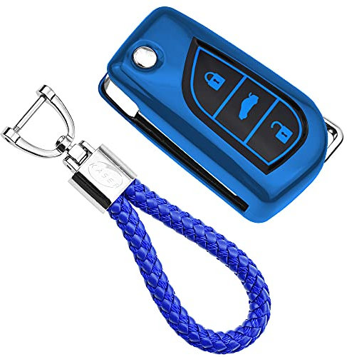 KASER Autoschlüssel Hülle kompatibel für Toyota Cover TPU Silikon Hochglanz Schutzhülle Schlüsselhülle Fernbedienung 3 Tasten Corolla RAV4 CH-R Yaris Schlüsselbund ( Blau)