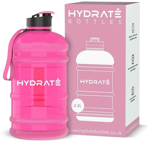 HYDRATE XL Jug 2.2 Litre Water Bottle Pink - BPA Free, Leak Proof, Flip Cap, Big Sports Bottle for Gym, Adults, Large Hydration Jug, Durable Material, Convenient Gym Bottle with Handle and Strap