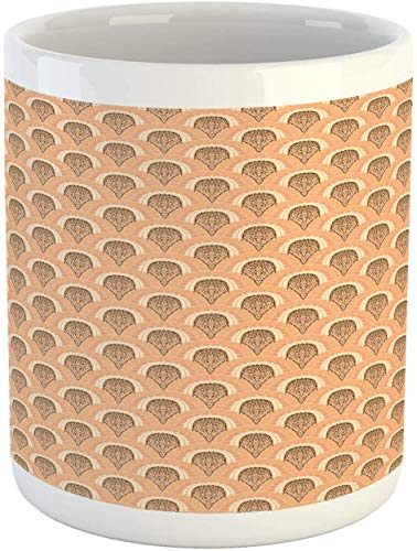 Abstract Mug,Art Nouveau Pattern in Soft Colors Animal Print Inspired Dotted Forms,Ceramic Coffee Mug Cup for Water Tea Drinks,11 oz,Peach Dark Cocoa Cream