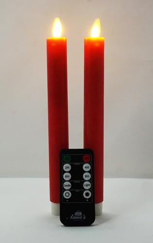 CBK-MS 2er Set LED echtwachs Tafelkerze Stabkerze 23 cm rot Kerzen mit Timer und Dimmer Fernbedienung realistische Flamme Batteriebetrieb