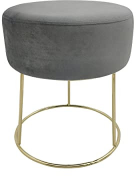 ECHTWERK runder Sitzhocker Marilyn, Polsterhocker aus Samtstoff, Schminkhocker mit Metallbeinen in Gold, Hocker geeignet für Schlaf- und Wohnzimmer, Fußhocker bis 150 kg belastbar, grau