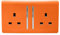 Trendi 2 Gang Raised Artistic Modern Glossy Screwless 13 Amp Single Pole with Chrome Switched UK Standard Electrical Double Wall Plug Socket in SUNSET ORANGE - ART-SKT213LOR