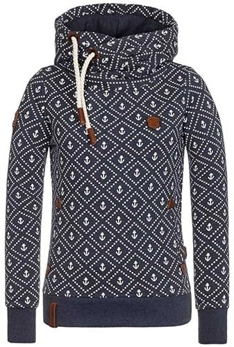 Coloody Femme Sweatshirt Capuche Manche Hoodie Tops Chemise Imprimé Coeur Ancre Veste,XL,Bleu