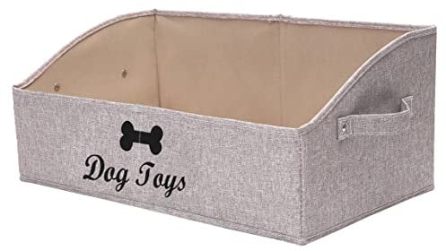 Geyecete Large dog toy bin dog toy box storage box - Foldable Fabric Trapezoid Organizer Boxes with Handle, Collapsible Basket for Dog Toys(Light Brown-DOG)