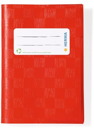 HERMA 19896 Heftumschläge A6 Hoch Bast Rot, 10 Stück, Hefthüllen mit Beschriftungsetikett & Baststruktur aus strapazierfähiger & abwischbarer Polypropylen-Folie, Heftschoner Set für Schulhefte, farbig