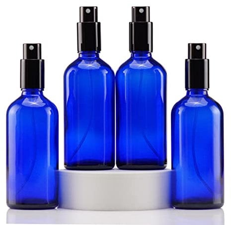 YIZHAO Azul Bote Spray Pulverizador Cristal 100ml, Pulverizador Cristal Pequeño con Fina Niebla, para Aceite Esencial, Aromaterapia, Perfume,Limpieza, Viaje, Agua,Farmacia, Laboratorio – 4Pcs