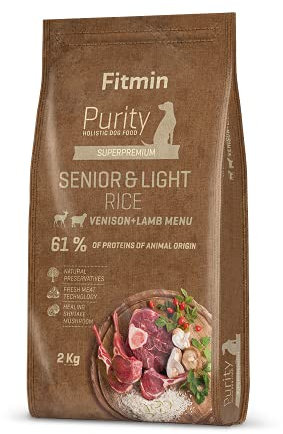 Fitmin Dog Purity Rice Senior & Light Venision & Lamb | Hundetrockenfutter | Komplettfutter mit verringertem Energiegehalt | Ideal für übergewichtige Hunde und Senioren | 2 kg