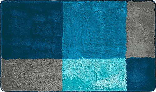 Erwin Müller Badematte, Badteppich Kallithea karo Grafik-Muster Petrol Größe 70x120 cm - flauschig weich, schnell trocknend, rutschhemmend, für Fußbodenheizung geeignet
