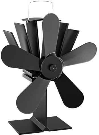 WilTec Ventilateur de poêle à bois – 5 Pales – 1100 tr/min – 70-350 °C – Autoalimentation thermique par Chaleur Sans courant – Distribution homogène de chaleur de cheminée