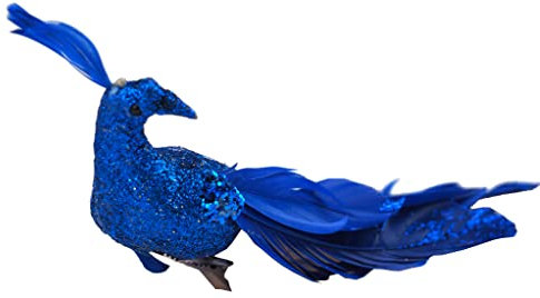 Cobalt Blue Peacock Clip On Craft Birds - Christmas Tree Decorations (Set of 2)