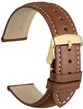 WOCCI 18mm Vintage Leder Uhrenarmband für Herren und Damen, Schließe Gold (Zimtbraun)