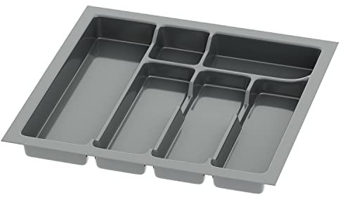 Sossai Besteckeinsatz Divio für 50cm breite Schubladen, 43x43 cm – zuschneidbar, 6 Fächer, anthrazit, Schubladeneinsatz aus Kunststoff für die Küche