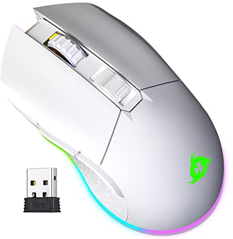 KLIM Blaze - Wiederaufladbare kabellose RGB Gaming Maus - NEU - Hochpräziser Sensor mit Langer Akkudauer - Einstellbar auf bis zu 10000 DPI - Kabel- und Funk Maus Modus (Weiß)