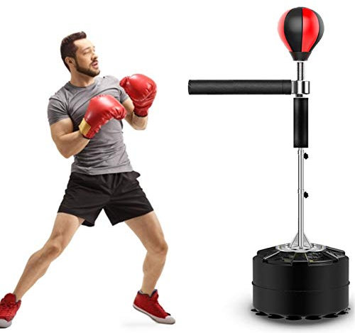Frappe sur Pied - Frappe Professionnel sur Support Lourd avec Barre Réflexe À 360°, Punching Ball sur Pied Réglable en Hauteur 145-165 Cm avec Gants Et Base Lestage À Ventouses Noir