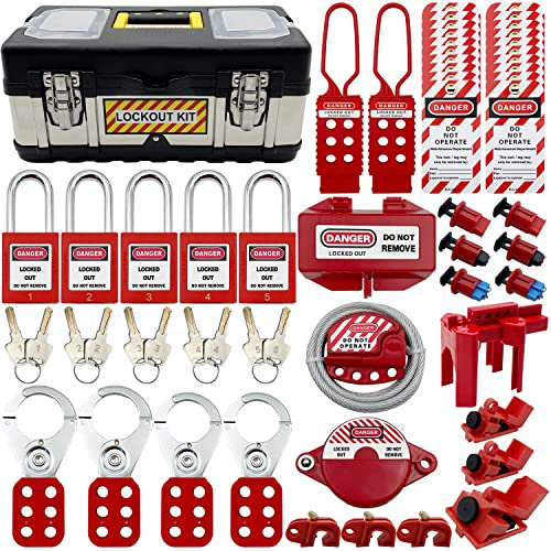 Lock Labeling kit, Circuit Breaker Lock with clamp, Group Lock Closures, Lock Label, Universal Multi-Pole Switch with Toolbox