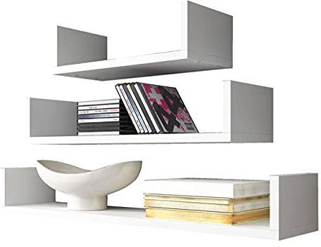 Mirjan24 Regal Set Trio 004, U-Form Wandboard, Wandregal Set 3er, Breite: 40/60/80 cm, Dekoregal (Weiß.)