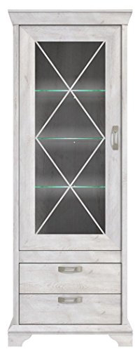 expendio Vitrine Kasimir 5 Pinie weiß 78x210x48 cm Glasvitrine Vitrinenschrank Wohnzimmerschrank Landhausmöbel Landhausstil, Beleuchtung:mit Beleuchtung