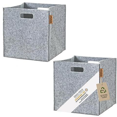 Miqio® Design Aufbewahrungsbox Filz 2er Set | 30x30x30 cm | Organizer Faltbox | Aufbewahrungskorb | Regalbox Kallax Einsatz | Hellgrau