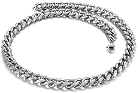 Edelstahl Kette Ohne Anhang 50 cm, Halskette Mann Hip Hop Panzerkette 13mm Breit Silber