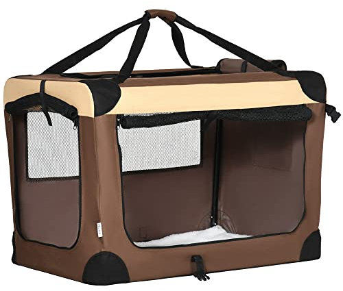 PawHut 81cm Foldable Pet Carrier Bag Soft Travel Dog Crate, Portable Cat Carrier w/ Cushion, for Cats and Medium Dogs - Brown