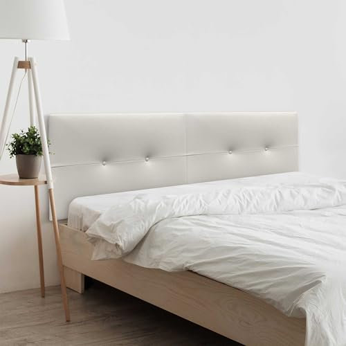 DHOME Testiera in ecopelle o tessuto Aqualine Pro Dual divisa in 2 pezzi, rivestimento di alta gamma, testa imbottita (ecopelle bianco osso, 180 cm doppio letto 180/190 cm)