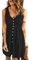 AUSELILY Sommerkleid Damen Casual Button Down Mini Kleid Cute V Neck Strandkleid mit Taschen Schwarz L