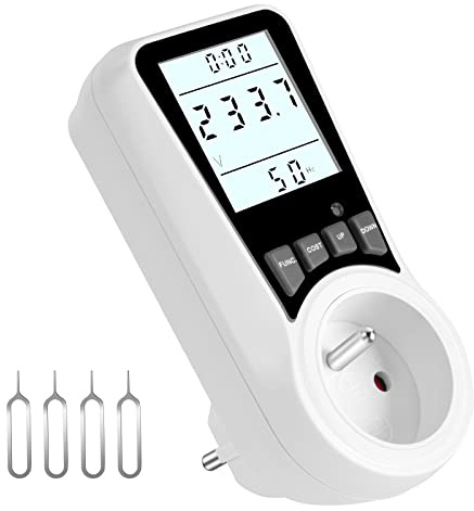 Flintronic Strommessgerät Frankreich, Stromzähler für Steckdose, Stromzähler Energiekostenmessgerät Strommessgerät Steckdose, Leistungsmesser Messgerät mit Größer LCD Bildschirm(Nur Frankreich)