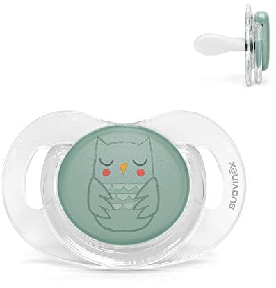 Suavinex, Schnuller für Babys von 0-6 Monaten, Neugeborene, Schnuller mit physiologischem Sauger aus Silikon SX Pro, flacher und flexibler Sauger, Bonhomia, Grün