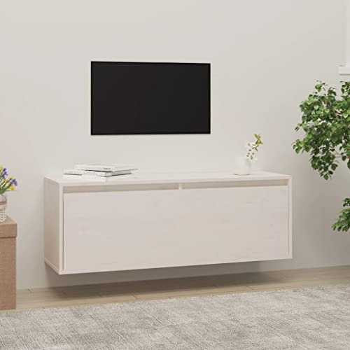 WIFESE 100x30x35 cm Wandschrank TV Schrank mit 2 Fächern Hängeschrank TV Board Hängend Lowboard Hängend für Wohnzimmer Schlafzimmer Sideboard Schwebende Schrank Wandregal Weiß Massivholz Kiefer