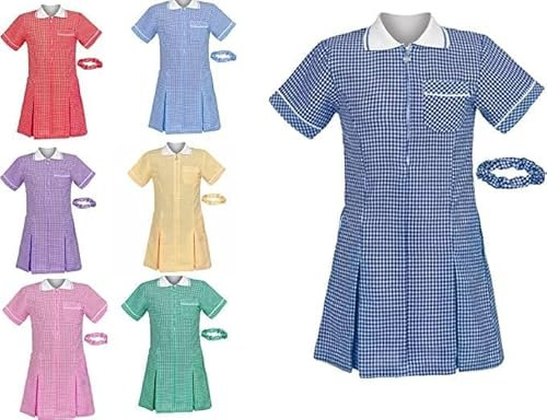 L S U Girls Gingham Pleated Check Summer School Dress School Uniform 3 Years - 20 Years (GRN 6Y) Bottle Green