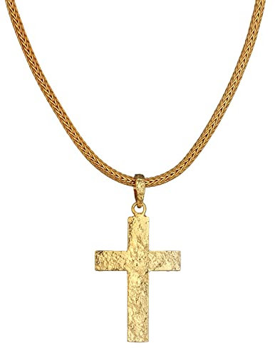 Kuzzoi Herren Silber-Halskette mit Kreuz-Anhänger gehämmert, Herrenkette 925er Sterling Silber vergoldet, Goldene Kette mit Anhänger, Länge 50 cm