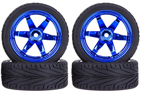 KEEDA 4PCS 1:10 RC Reifen und Kunststoff Räder Felgen für 1/10 HSP HPI Tamiya RC auf Straße Touring Racing Drift Auto (Blau)