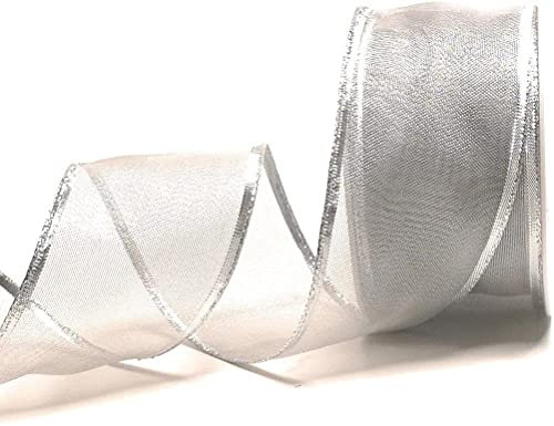 s.dekoda Schleifenband 25m x 60mm Silber Lurexgitter Dekoband Silberband mit Draht [5260]