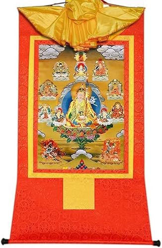 Buddha-Wandteppich mit Schriftrolle, Leinwand-Wandkunst, Buddha, tibetische Statue der Buddha-Kunst, acht Formen von Padmasambhava, Guru Rinpoche, Lotus geboren, Padmakara, (Color : Red, Size : Medium