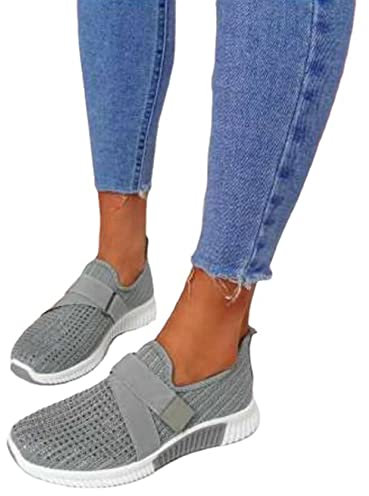 GYCS Légère Chaussures Femmes Respirant Chaussures Diabétiques pour Edema Swollen Chaussures Orthopediques Réglables Taille Pieds Larges,Gris,38EU