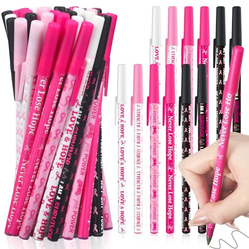 Faccito 120 Pcs Stylos de Sensibilisation au Cancer du Sein Stylos à Bille de Ruban Rose en Vrac Cadeaux Faveurs de Cancer du Sein bille Gel à Encre Noire pour Femme Fille Fourniture Scolaire