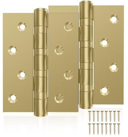 AOLISHENG Charnières de porte 100 mm x 75 mm en acier inoxydable très résistantes pour roulement à billes en bois, charnières de porte intérieures chromées dorées, 1 paire
