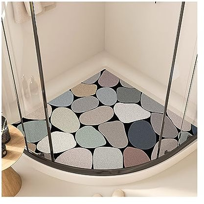 SciAza Tapis de Douche d'Angle Antidérapant Anti-Moisissure pour Baignoire - Motifs Géométriques, Lavable, Luffa (D,21in(54cm))